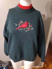 Top Stitch By Morning Sun Petite Green Vintage Sweatshirt Size PM Cardinal Bird