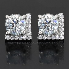 Delicate 2Ct White Diamond Solitaire Studs-Great Shine  Bling VIDEO