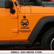 Oscar Mike Gas Mask Star Fender Matte Black Decals 2 Fits Jeep Wrangler