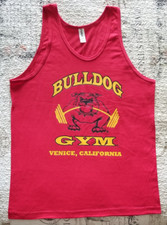 Bulldog Gym Venice Beach California Sleeveless Tank Top Red / Gold / Black New