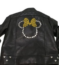 Disney Minnie Mouse Girls Motorcycle Jacket Sz 4 Black Faux Leather Metal Studs