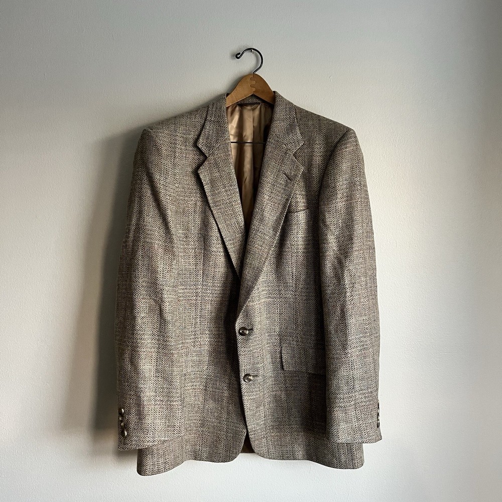 Vintage Christian Dior Mens Wool Tweed Blazer 42L Multicolor Glen Plaid 2 Button