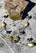 Silver and Yellow Cut glass beaded necklace 24" Vtg Costume Jewelry