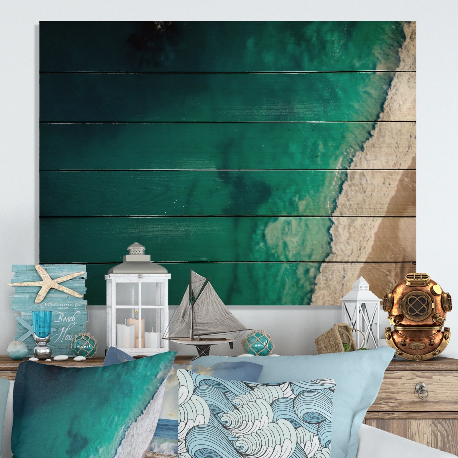 Designart 'Ocean Beach Aerial View III' Nautical & Coastal