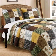 Huitt Country Real Patchwork 100%Cotton 3-Piece Quilt Set, Bedspread, Coverlet