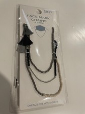 NIP Face Mask Chains 3 Pack Silver Black Beaded Tassel Facial Covering New