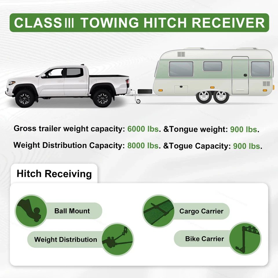 Class 3 Trailer Hitch 2 Receiver Rear Bumper Towing For 2016-2023 Toyota Tacoma - Imagem 4 de 4