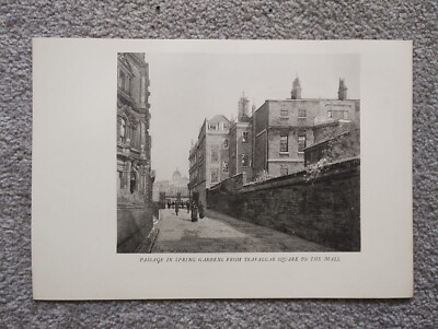 PASSAGE IN SPRING GARDENS FROM TRAFALGAR SQUARE TO MALL - Antique Print - 1926