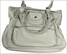 Marc Jacobs Womens Handbag Large Satchel Designer Gray Leather Classic Fashion 