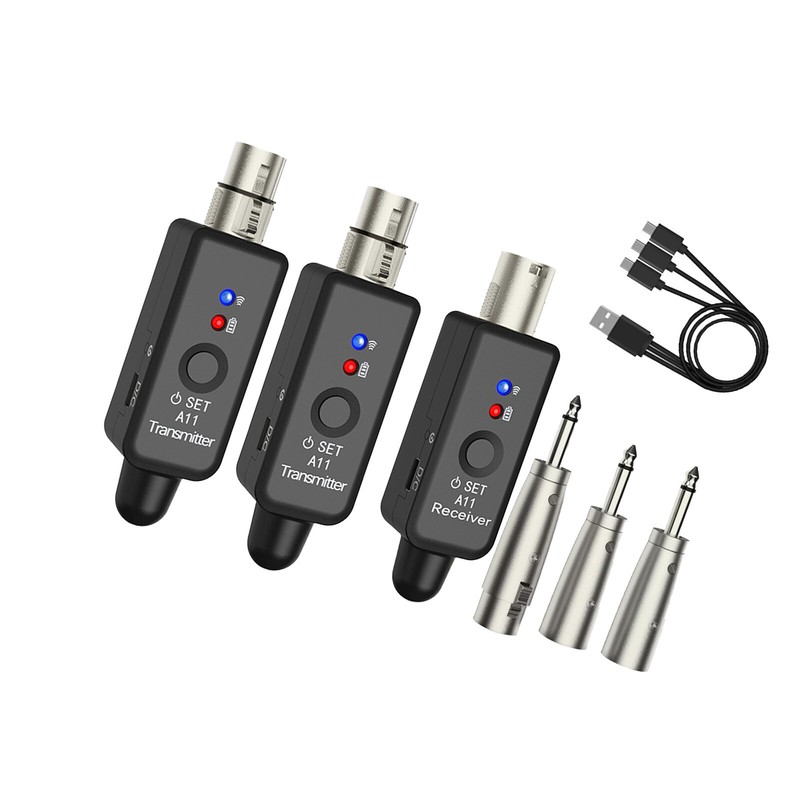Wireless Microphone System XLR Transmitter Receiver Rechargeable Speaker Adapter