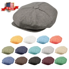 Classic Men's 8 Panel Linen Applejack Gatsby Newsboy Ivy Hat Spring Summer Goft