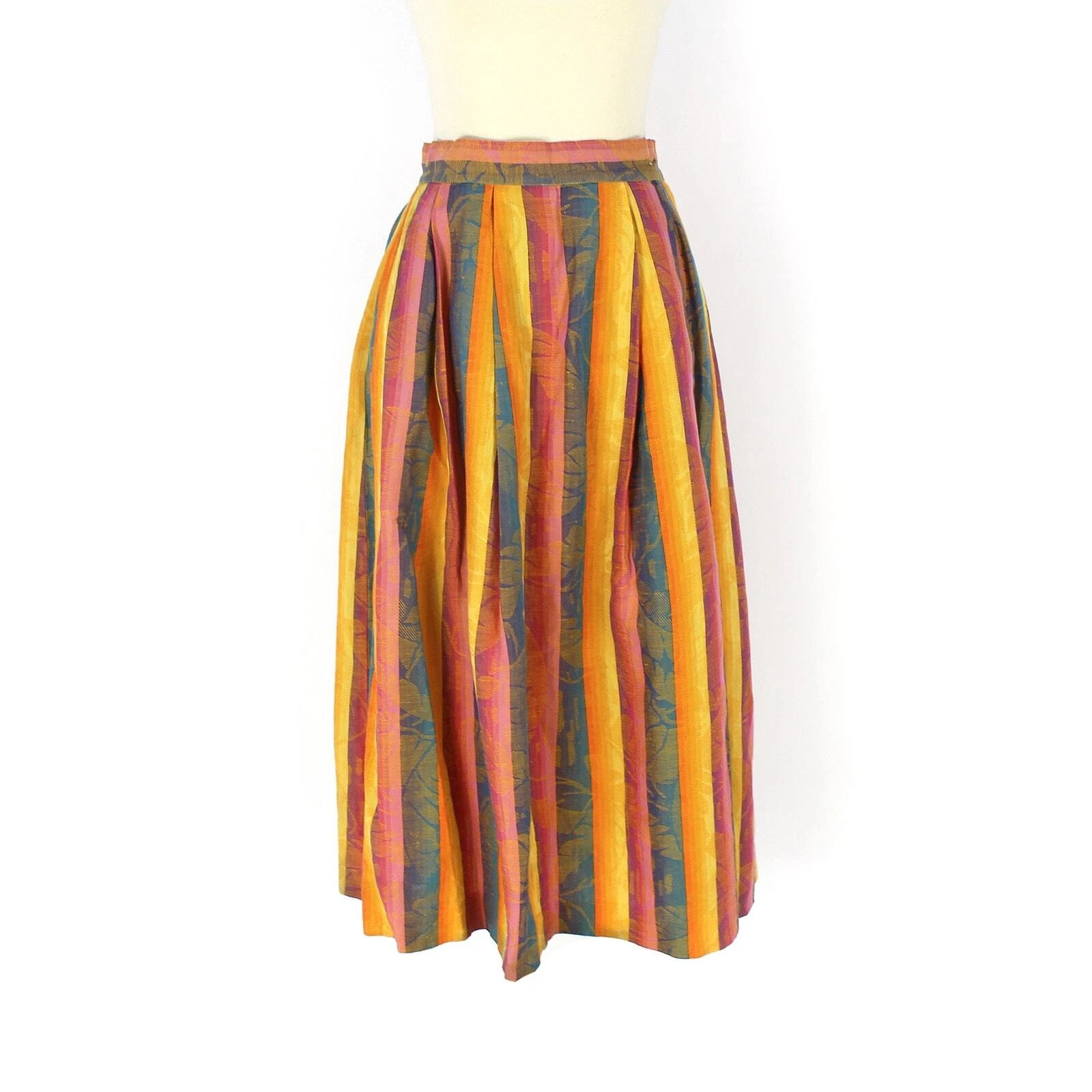Dior — Christian Dior VTG Colorful Pleated Skirt Multicolor Leaf Stripe Pattern Midi XS