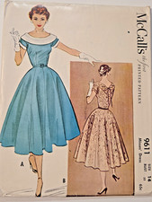 McCall's 9611 Dress Sewing Pattern Ladies 14 VTG 50's UC Scoop V Back Full Skirt