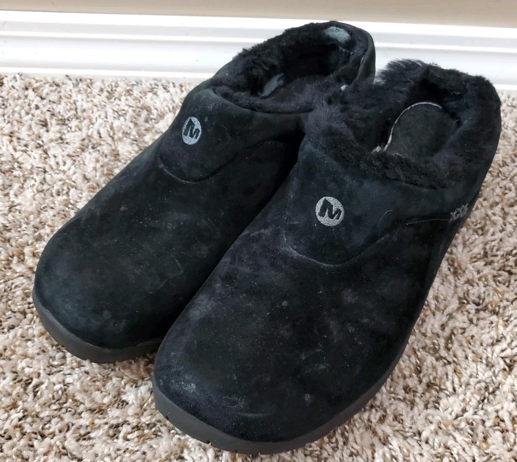 Mules slip on donna Merrell nero foderato in pelliccia sintetica taglia 10