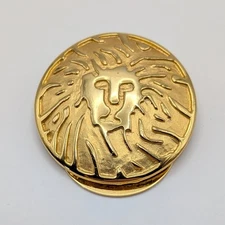 Vintage Anne Klein Gold Tone Lion Logo Round Circle Scarf Clip 1.45in