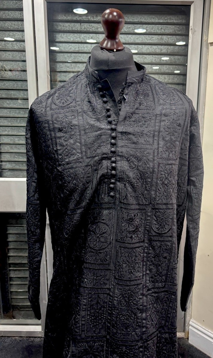 Mens Chicken Kari embroidery Kurta Trouser Stitched shalwar Kameez