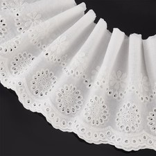 7.5 Yard Cotton Embroidered Eyelet Lace Trim, White Floral Eyelet Lace