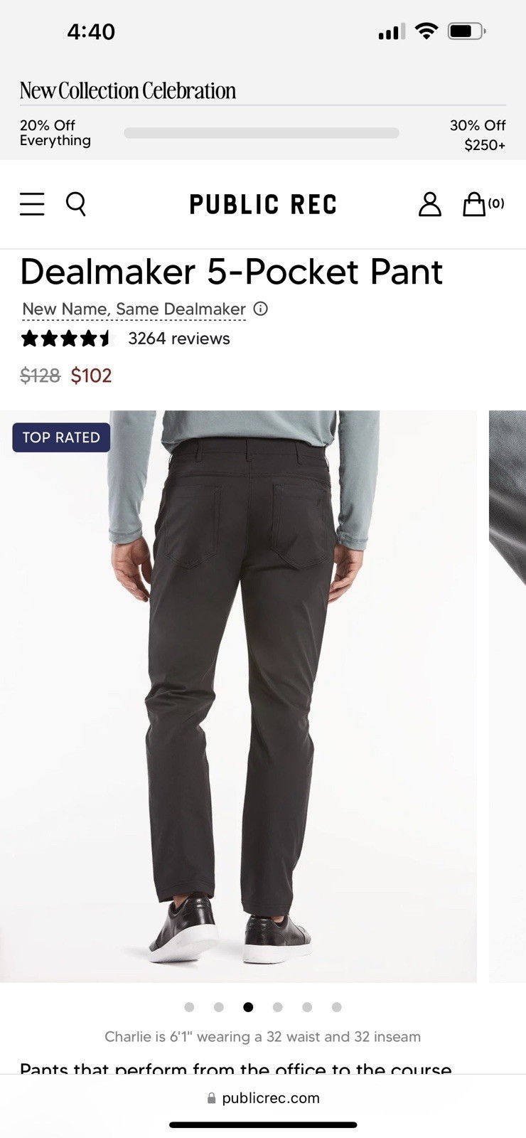 Public Rec Dealmaker 5 Pocket Work Pants Mens 36x28 Stretch Slim Straight Navy