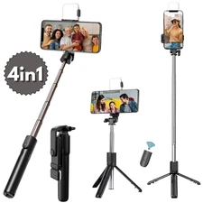 4 in 1 Remote Selfie Stick Tripod with Light Wireless Desktop Stand Phone Holder