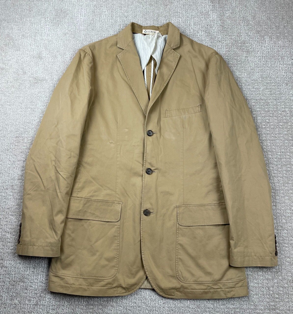 J Crew Blazer Mens M Broken In Khaki Twill Pockets Unlined Sport Jacket Casual