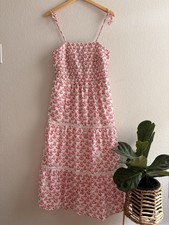 Roller Rabbit x Target Floral Cotton Midi Sundress Lace Trim Smocked Red L