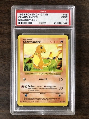 1999 Pokémon Game Charmander Shadowless PSA 9 Mint