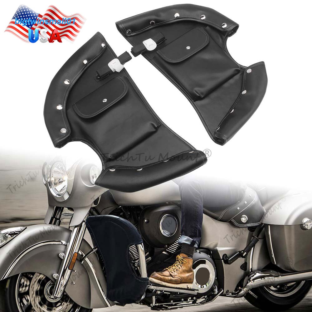 Black Leg Warmer Wind Deflectors Engine Guard Leather Bag For Indian Chieftai