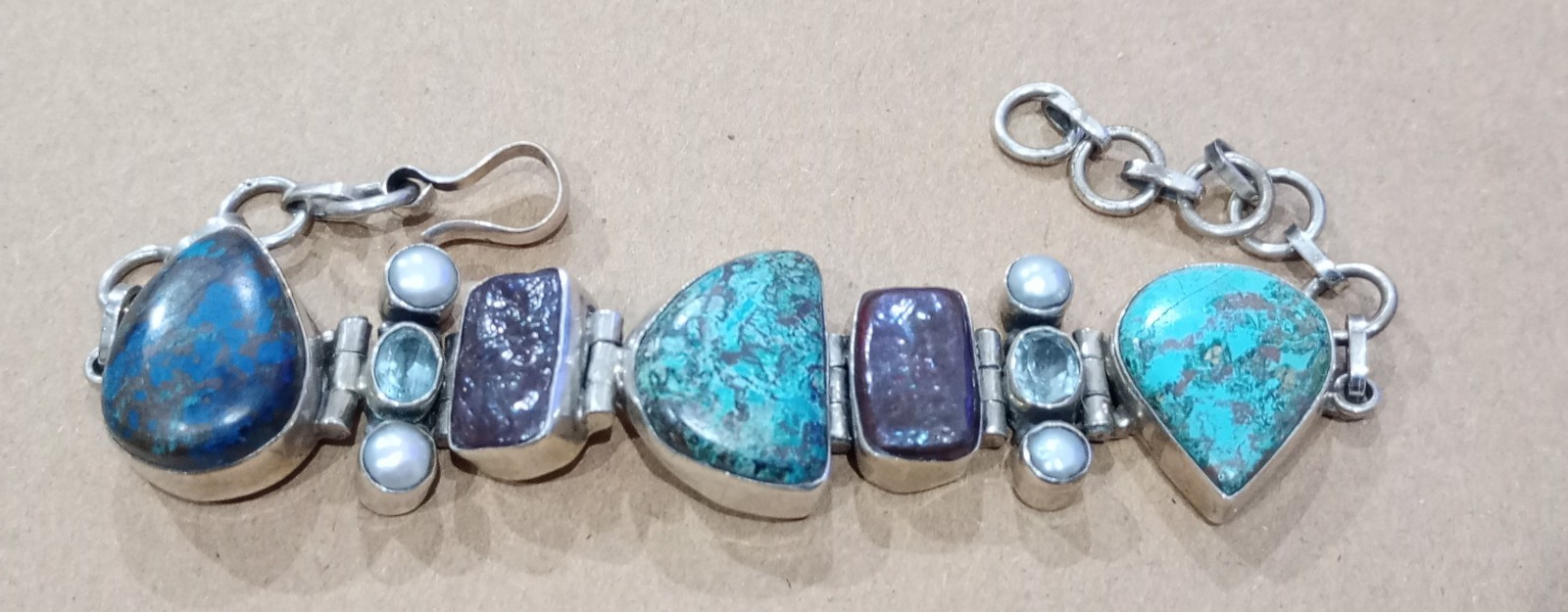 Solid Indian 925 Silver Multi Stone Bracelet Turq… - image 2