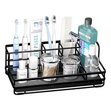 Toothbrush Holders for Bathroom - 5 Partitions Bathroom Counter Black
