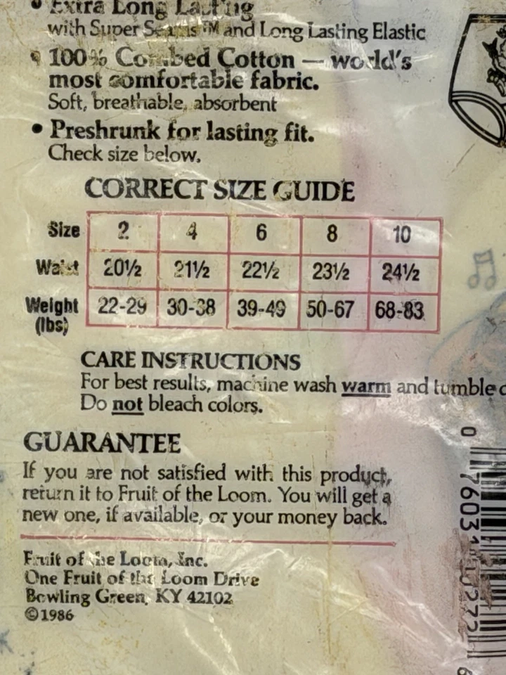 Vintage 1986 Fruit of the Loom Barbie Girls Briefs Size 10 NIP - Image 3 of 3