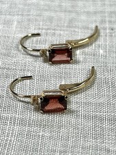 14K Yellow Gold Fine Jewelry Garnet Dangle/Drop Earrings Pair Leverback