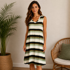 Masai Copenhagen Ofina A-Line Swing Dress XS Desert Sage Stripe Sleeveless NWT