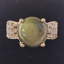 Substantial 925 Sterling Silver Green Cat
