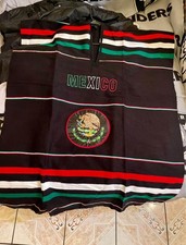 Mexican Poncho Black With Mexican Flag Colors  Eagle Crest Traditiona Serape