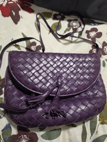 Bottega Veneta Purple Intrecciato Woven Leather Shoulder Bag Tassel Magnetic