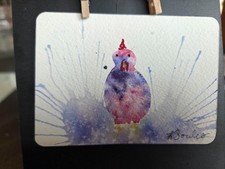 ACEO Psychadelic Chicken original watercolor painting ATC on archival paper