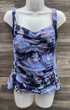 Lands End Tankini Swim Top Womens Size 8 Blue Floral Lined Cups Adjustable Strap