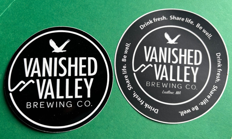 2 NEW VANISHED VALLEY BREWING BEER STICKERS LUDLOW MASSACHUSETTS BIRD HAWK