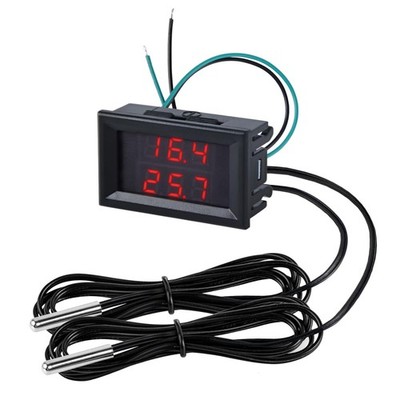 Dual Display LED Digitales Thermometer  Sonden Aquarium Kühlschrank 2m