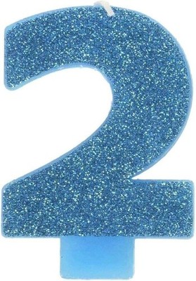 Amscan Birthday Candle, 2 Glitter Candle Caribbean Blue