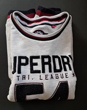 Superdry Tri League Relaxed Crew Sweatshirt - UK L  Large Jumper Gray Burgundy