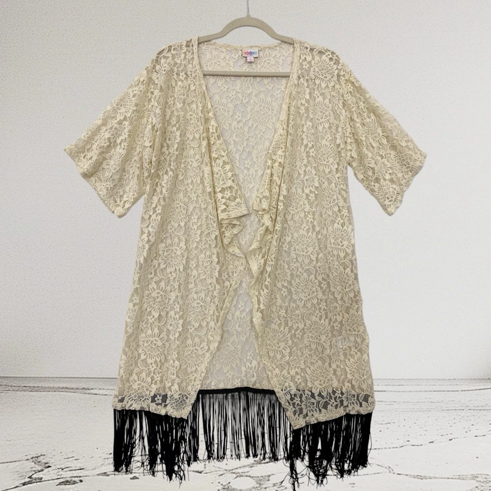 Cárdigan plumero Lularoe para mujer floral de encaje con flecos talla pequeña otoño boho chic Foto 2 de 4