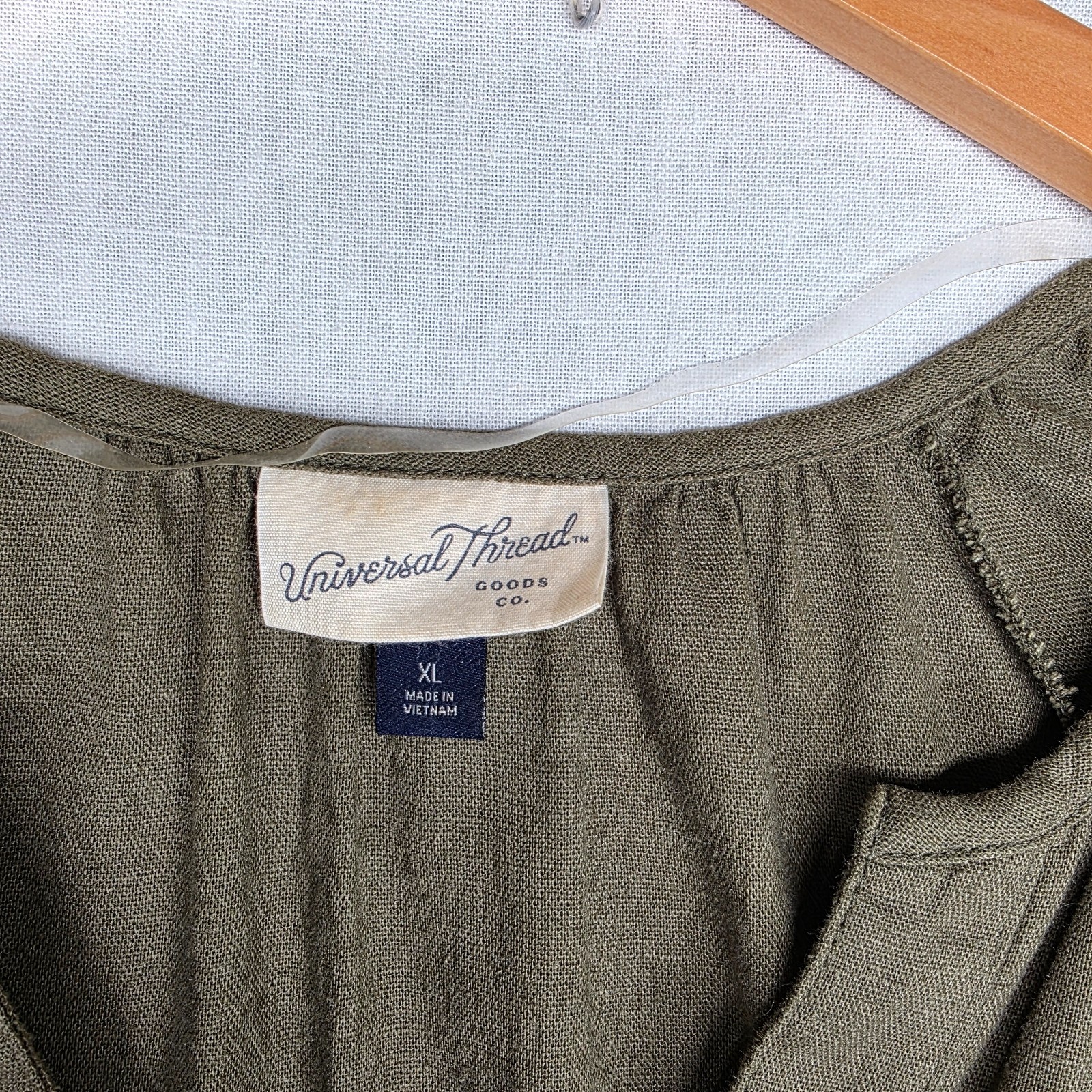 Universal Thread Short Sleeve Linen Mini Dress Olive Green Pockets Linen XL