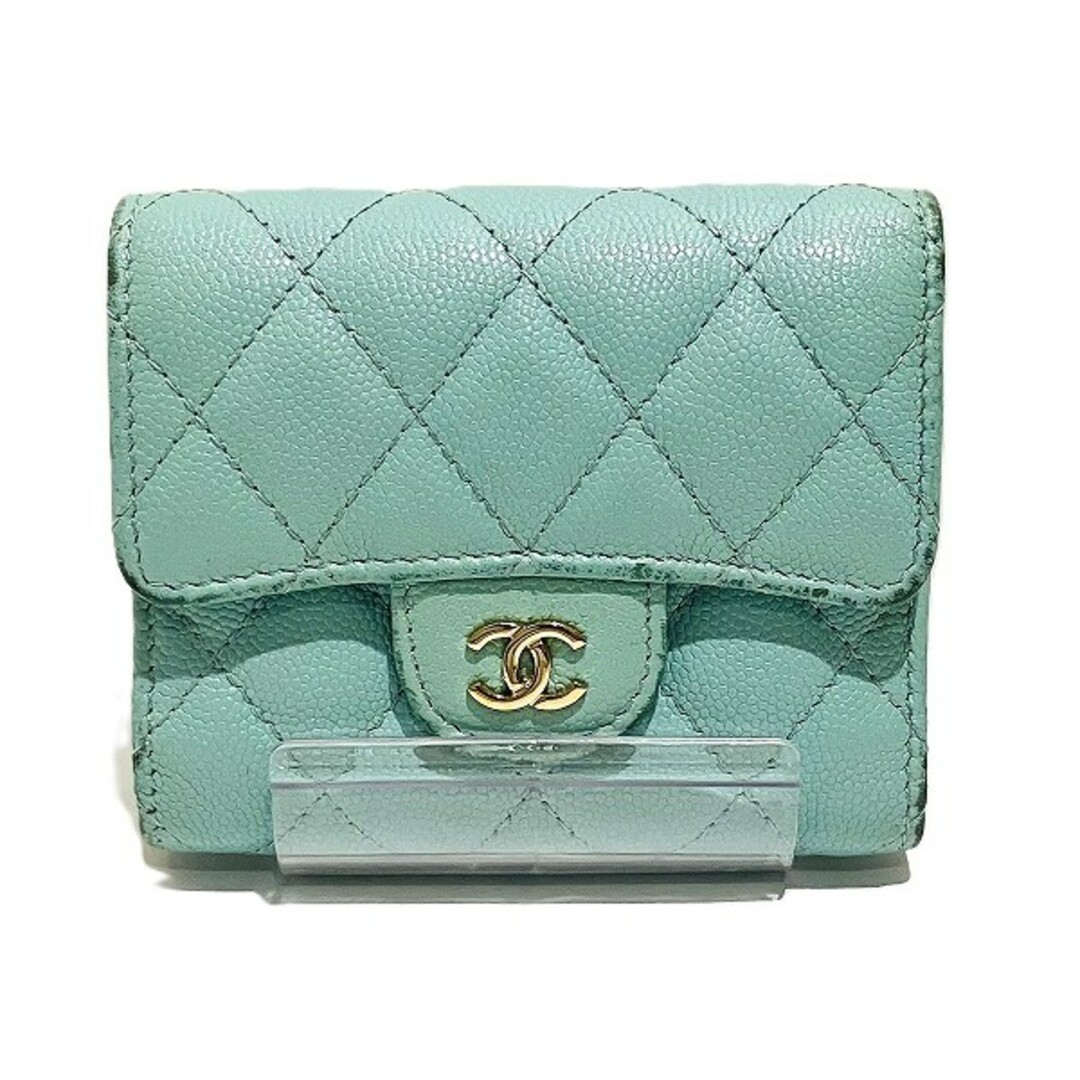 Chanel Matelasse Light Blue Tri-Fold Wallet For Women Used