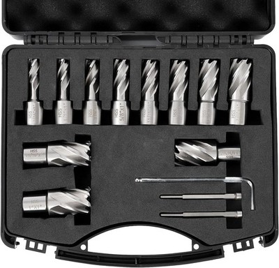 Annular Cutter Set,6/13 pcs Weldon Shank Mag Drill Bits,1/2'' to 1-1/16'' Cutting