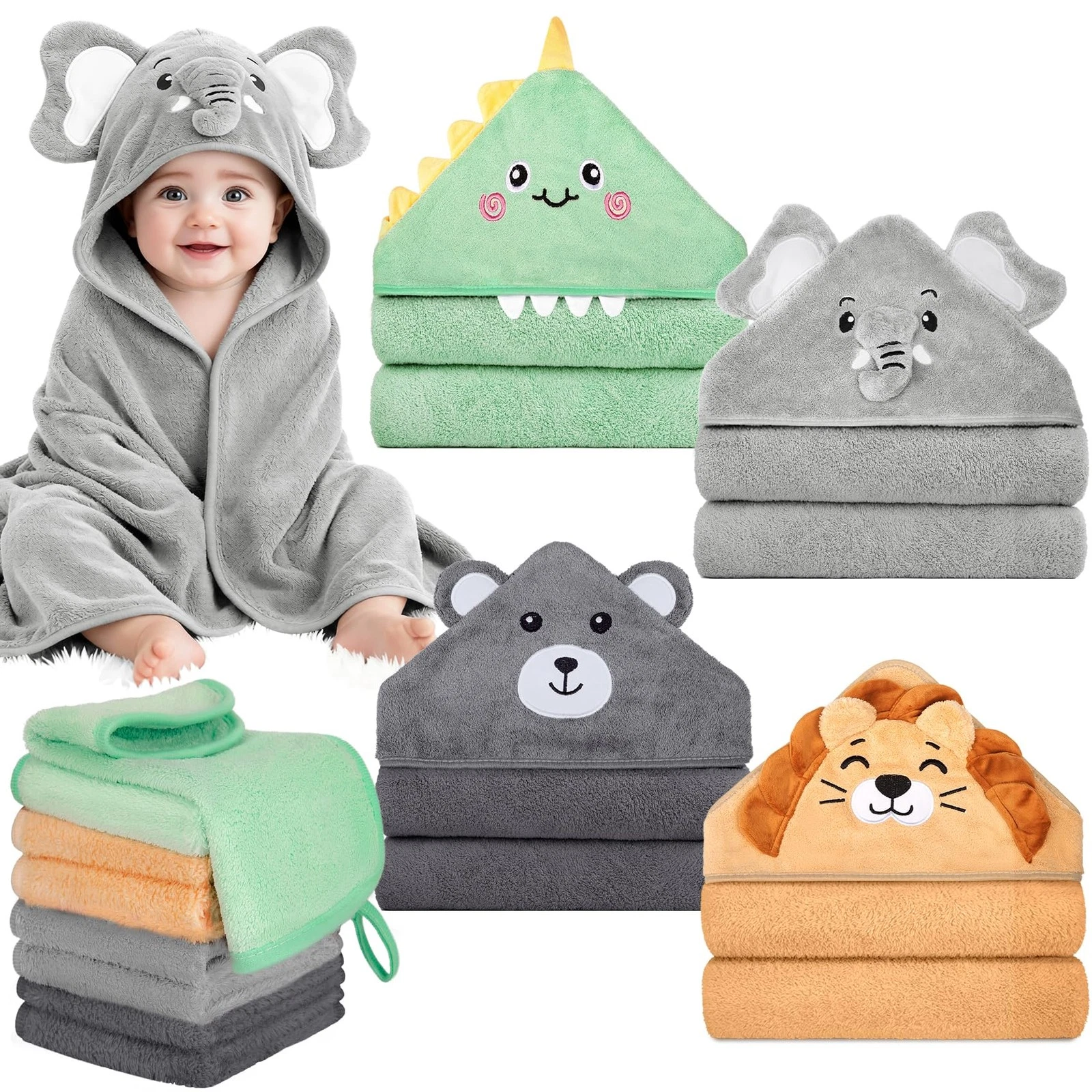 12 PCS Baby Bath Towels Set for Infants Toddlers, 4 PCS Animal Hooded Baby To...
Opens in a new wind
