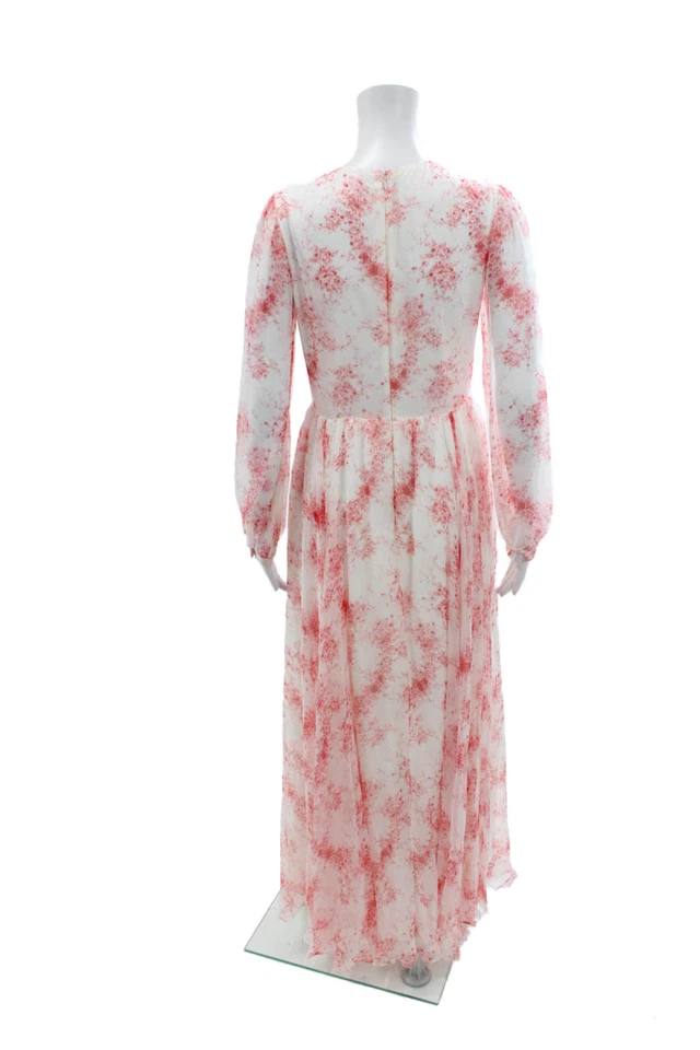 Valentino Womens Long Sleeve Crew Neck Floral Silk Dress White Pink Size 6 - Image 3 of 4