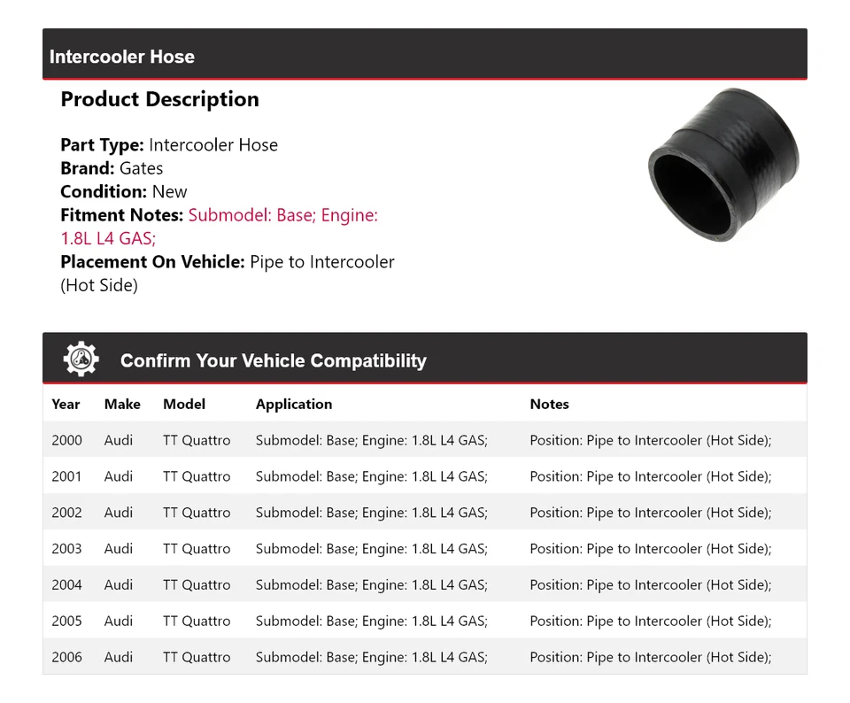 Puertas de manguera intercooler para Audi TT Quattro 2000-2006 2001 2002 2003 2004 2005 Foto 2 de 4