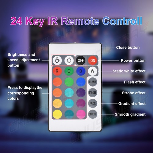 Premium RV LED Camper Awning Light Set w/ IR Remote control 24 key RGB 16ft 2835 - Picture 3 of 11