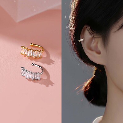 Baguette CZ Ear Cuff Cartilage Earrings No Piercing Half Eternity Ring Earrings